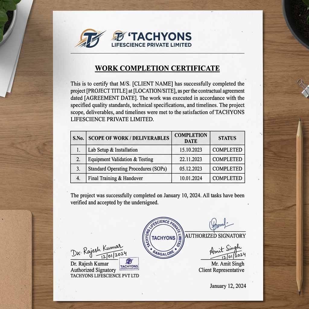 Work Completion Certificate - Tachyons Lifescience